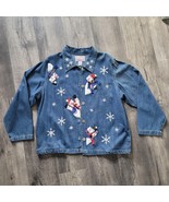 Tantrums Blue Denim Button Up Christmas Holiday Snowmen Shirt Jacket Wom... - £15.79 GBP