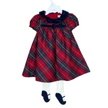 Max Studio Dress Baby Girl 12M Red Plaid Taffeta Headband Tights 3 Piece Set New - £19.53 GBP