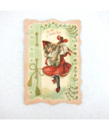 Antique Valentine Blonde Girl Minstrel Play Lute Red Dress Hat Embossed ... - £7.86 GBP