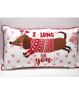 Valentines Dachshund I LONG FOR YOU Paws Lumbar Pillow Home Decor 14&quot;x24&quot; - £32.06 GBP