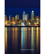 NIGHT SEATTLE SKYLINE WATER REFLECTION Photo Picture Print 4X6,5X7, 8X10... - £7.12 GBP+