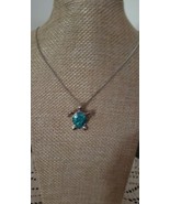 Turtle Pendant Necklace ~ Turtle Design ~  Silver Hardware ~ Blue Opal i... - $28.05 CAD