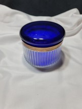 Vintage Vanity Jar  Crystalline Decanter Dresser Cobalt Blue/Clear  Gold... - £32.96 GBP