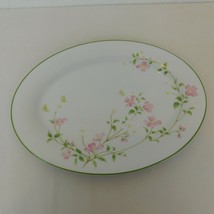 Noritake First Blush 14&quot; Oval Serving Platter Pink &amp; White Flower Green Trim - £13.96 GBP