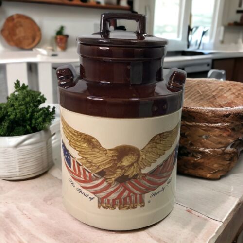 Vtg 1970s McCoy Pottery Carved Wooden Eagle 1776 Image Cookie Jar Americana - $46.75