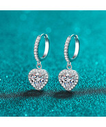 GRA Certified Heart-Shaped Halo 1 Carat Moissanite S925 Pave Drop Earrings - $190.00