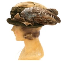 Antique Hat Edwardian Ladies Toque Mohair Bird Wings Feathers Floral Applique L - $200.48