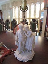 Parian Bisque Figurine Victorian Couple Table Lamp - £99.40 GBP