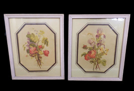 Vintage Set Shabby Cottage Style Pink Framed Flower Prints 11.5&quot;x13.5&quot; Prevost? - £15.86 GBP