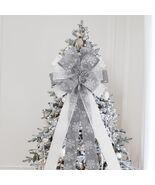 Filltown Christmas Tree Topper Bow 53x13 Inch Grey Silver Xmas Decor - €13,03 EUR