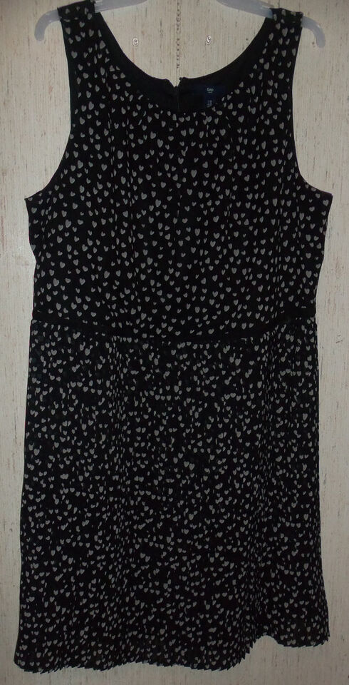 NWT WOMENS GAP BLACK W/ GRAY HEARTS FULLY LINED EMPIRE WAIST DRESS  SIZE 18 - $28.01
