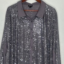 Torrid Sequin Top Madison Button-Front Long Sleeve Shirt in Gunmetal Gray 4X - £16.43 GBP