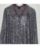 Torrid Sequin Top Madison Button-Front Long Sleeve Shirt in Gunmetal Gra... - $20.78