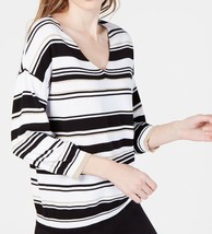 INC Women&#39;s Sweater Large Pullover Striped V Neck Shimmer L - $27.03