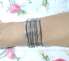 Silver Tone Free Form Oxidized Wrinkled Cuff Bracelet - £7.69 GBP