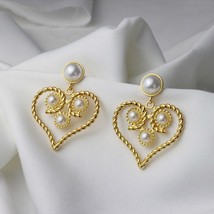 Jewelry For Women Vintage Big Heart Pearl Metal Hollow Pendant Earrings  Stud Ea - £29.36 GBP