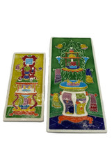 2 Vtg Italian Tile Creazion Luciano Colorful Bright Tall Rectangle Wall Hanging - £39.76 GBP