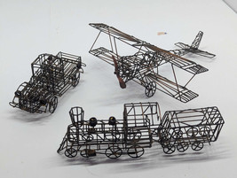 Vintage Folk Art Wire Automobile Classic Car Truck Plane Train - Lot of 3 - £32.12 GBP