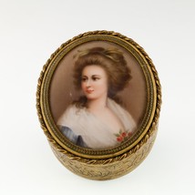 Victorian Ormolu Hand-Painted Porcelain Portrait Trinket Box Gorgeous - £543.65 GBP