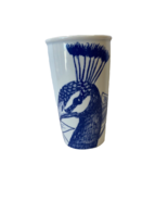 STARBUCKS 12oz Ceramic Tumbler Peacock Blue &amp; White 2016, w/ Lid, NEW - €25,30 EUR