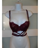 VICTORIA&#39;S SECRET PINK BURGUNDY GOLD STAR DATE NIGHT PUSH UP SEXY BRA SI... - $22.80