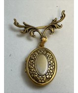 Gold Tone Brooch Pin Locket - $17.77