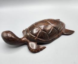 Tortoise Hard Wood Turtle Figurine Very Heavy Sculpture 11&quot;x5&quot; Dark Finish Lucky - £38.64 GBP