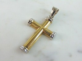 Vintage Estate 14K Yellow White Gold Religious Cross Pendant, 4.6g E3402 - £443.16 GBP