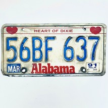 1991 United States Alabama Heart of Dixie Passenger License Plate 56BF 637 - $229.01 MXN