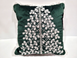 CHRISTMAS Beaded Green Decorative Throw Pillow Home Decor 14&quot; x 13&quot; - £29.56 GBP