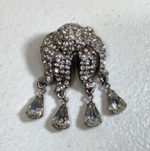 Vintage Brooch Pin Elegant Crystal Rhinestones Silver-Tone Dangle Tear D... - $39.00