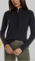 BROOKS BROTHERS Women’s Ruffled Henley Shirt Buttons Black Size M Stretch - $19.90