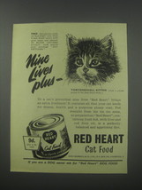1954 Red Heart Cat Food Ad - Nine lives plus - Tortoiseshell Kitten - £14.60 GBP