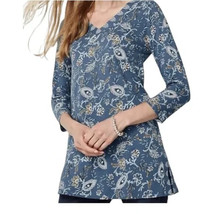 J‎ Jill Printed Double-V Tunic Size Small Blue Smoke Jacobean Trail Tenc... - $34.64