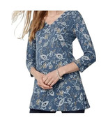 J‎ Jill Printed Double-V Tunic Size Small Blue Smoke Jacobean Trail Tencel Boho - $47.37 CAD