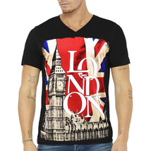 Nwt London Big Ben Uk England Exchange Fashion Men&#39;s Black V-NECK T-SHIRT Size S - £9.31 GBP