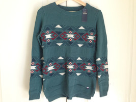 New Hollister Women Dark Green Geometric Long Sleeve Knit Cotton Blend S... - £23.73 GBP