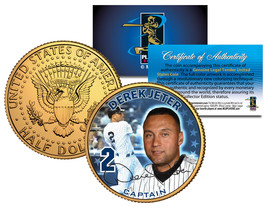 DEREK JETER * CAPTAIN * Colorized JFK Half Dollar 24K Gold Plated Coin Y... - €10,66 EUR