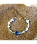 Porcelain Bead Bracelet Blue Theme Handmade Adjustable - £6.86 GBP