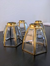Vintage Brass and Glass Paneled Light Shade - £47.54 GBP