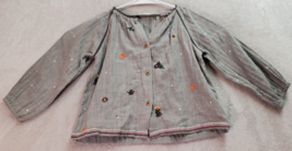 Zara Top Baby 18/24 Months Gray Embroidered Floral Long Sleeve Button Front - £11.56 GBP