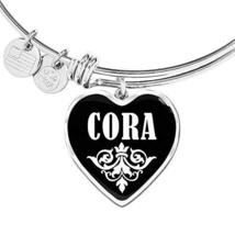 Cora v02 - Heart Pendant Bangle Bracelet Personalized Name Gifts - £31.93 GBP