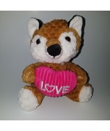 Valentine&#39;s Day Fox Plush LOVE Pink Ribbed Heart 7.5&quot; Stuffed Toy Gift M... - £15.46 GBP