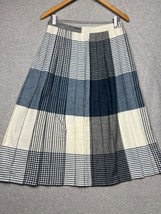 70&#39;s Vintage Womens Checked Pleated Midi Skirt size 14 Made USA Blue Preppy - £28.68 GBP