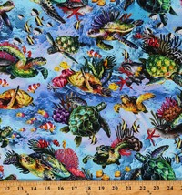 Cotton Seaturtles Ocean Fish Underwater Reef Light Blue Fabric Print BTY D386.02 - £10.23 GBP