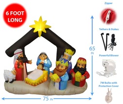 USED 6 Foot Long Christmas Inflatable Nativity Scene Lights Outdoor Deco... - $58.41