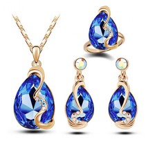 Liffly Fashion luxury Austria Crystal Necklace Earrings Ring Three-piece Set Cha - £21.36 GBP