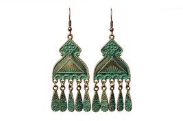 Ethnic Arabic Earrings, Tribal Bohemian Earrings, Verdigris Turquoise Patina  - £12.58 GBP
