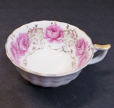 Pink Rose Pattern 4 oz. Tea Cup Scalloped Gold Rim - £10.76 GBP