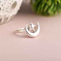 Adjustable Moon Star 925 Sterling Silver Ring - £36.17 GBP